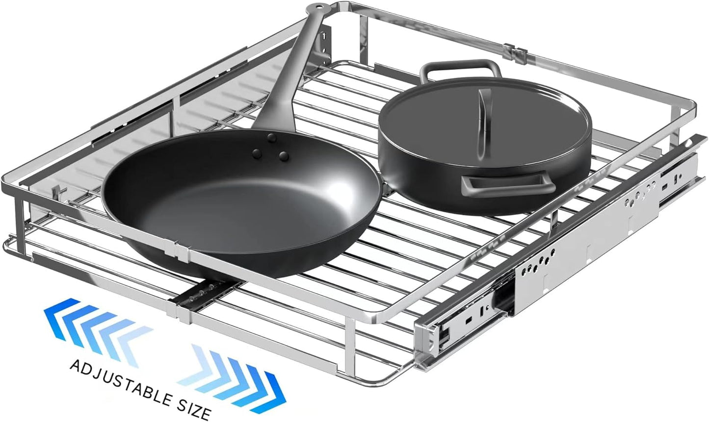 Expandable Pull Out Cabinet Organizer,12.2~17.9"W x 22.5"D Heavy Duty Slide Out Shelves Adjustable Height Cabinet Pull Out Shelves,Expandable Width Spice Rack Organizer for Kitchen Cabinet