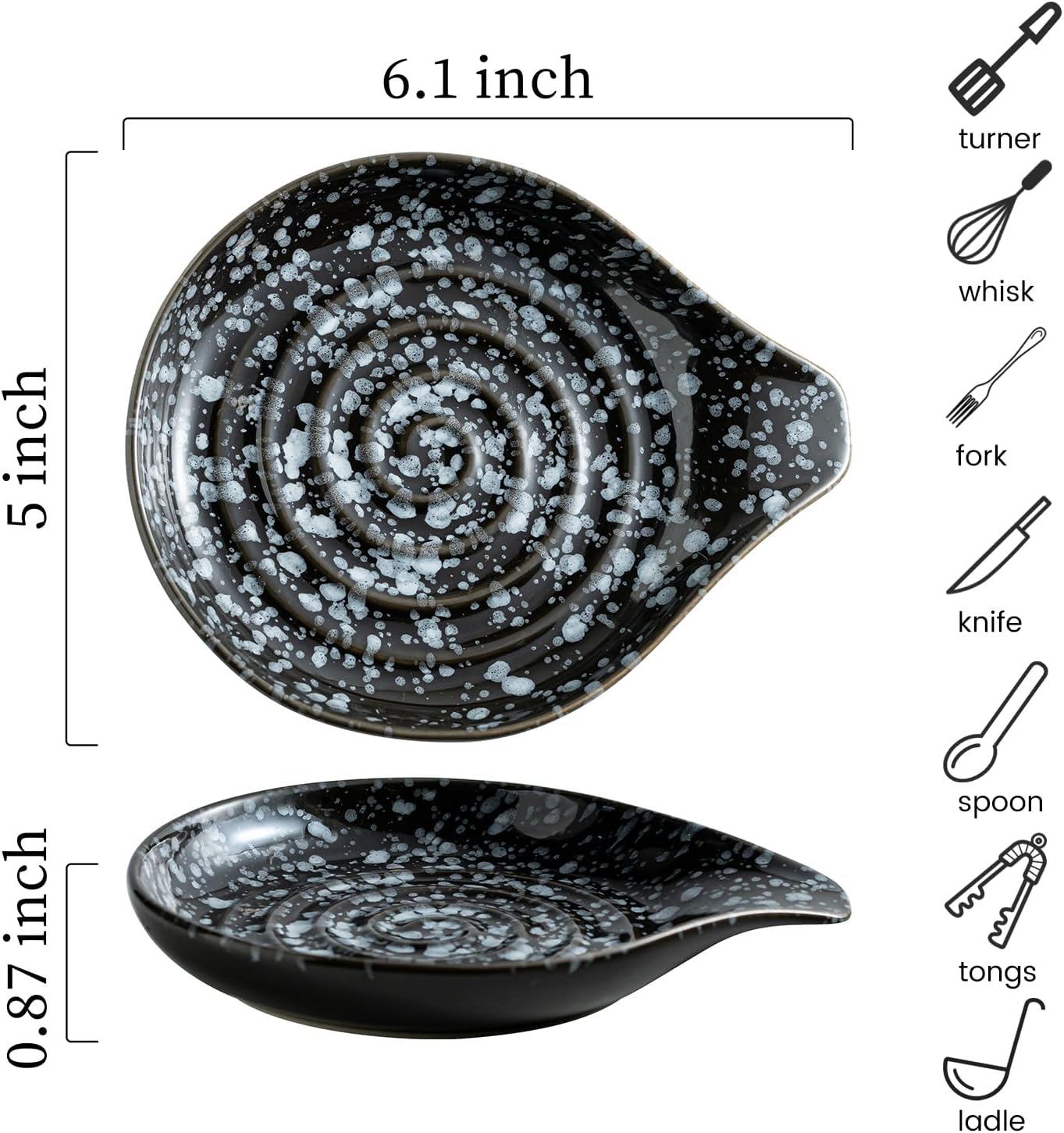 LAUCHUH Spoon Rest for Stove Top, 5 inch Cooking Spoon Holder for Kitchen Countertop Large Ladle Holder for Spatula, Spoons or Tong, Farmhouse Halloween Decor, Starry Black