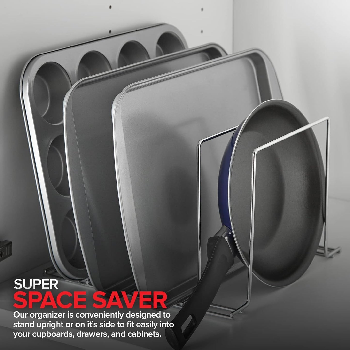 Stock Your Home Chrome (2 Pack) Steel Baking Pan Organizer Rack for Cabinet or Counter, Holder for Kitchen Cutting Boards, Pot Lids, or Cookie Sheets - Rust Proof Wire, Drying Storage