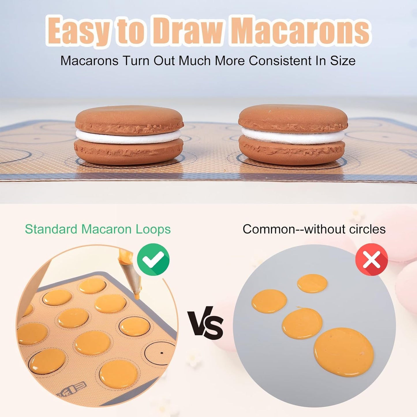 Silicone Baking Mat Macaron - Set of 3 (2 Half Sheet Liners and 1 Quarter Sheet), Non Stick Silicon Cookie Oven Liner For Macaroons, Bake Pans, Pizza, Toaster, Cake and Bread Making (16.5x11.6, Grey)