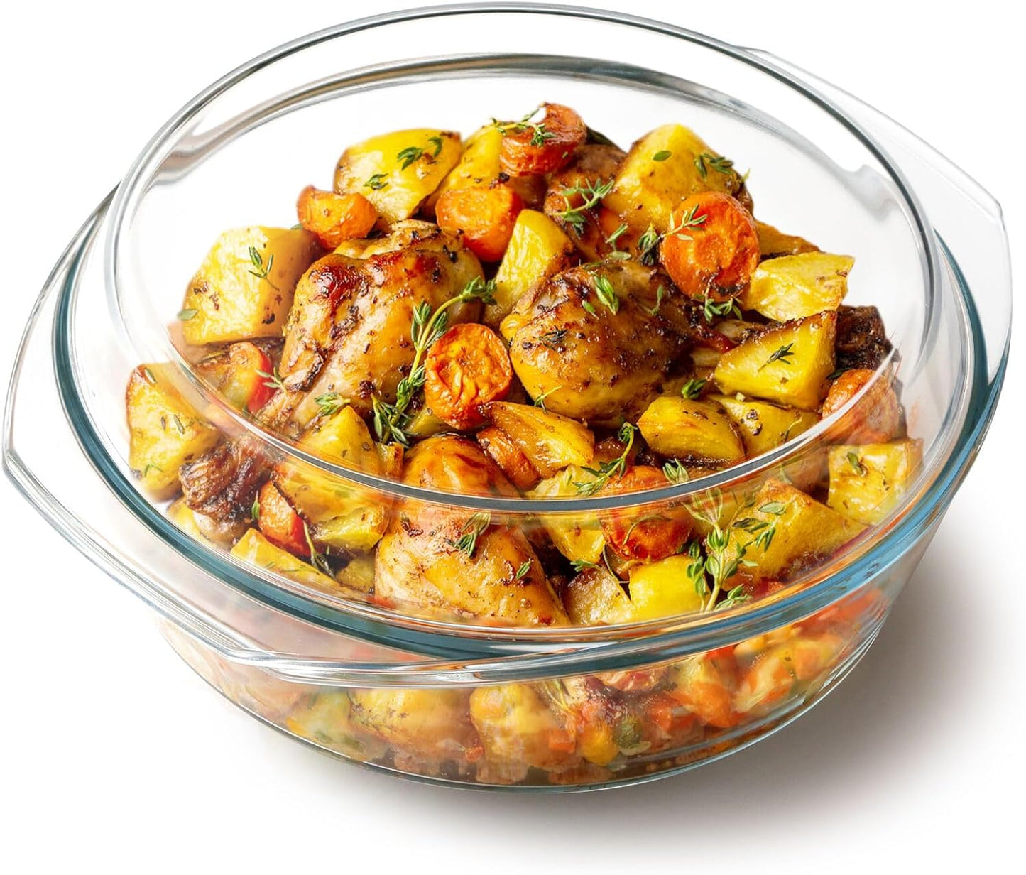 NUTRIUPS 3QT Round Glass Casserole Dish with Lid, Tempered Glass, 10inch Large Glass Microwave Bowls with Lid