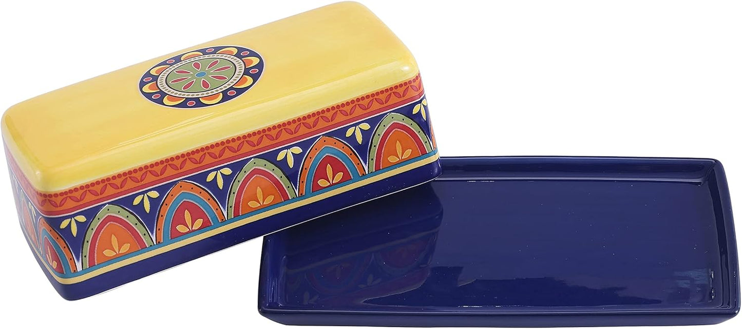 Bico Tunisian Ceramic Butter Dish with Lid, Wide Butter Keeper for Counter, Kitchen Countertop, Microwave and Dishwasher Safe