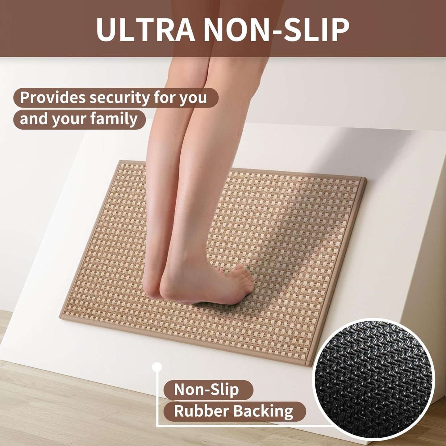 Kitchen Mat Kitchen Rugs Sets of 2 PCS Non Slip Washable, Super Absorbent Soft Braided Kitchen Mats for Floor, Rubber Backing Comfort Standing Kitchen Sink Mat Runner Rug, Brown 17"x28"+17"x47"