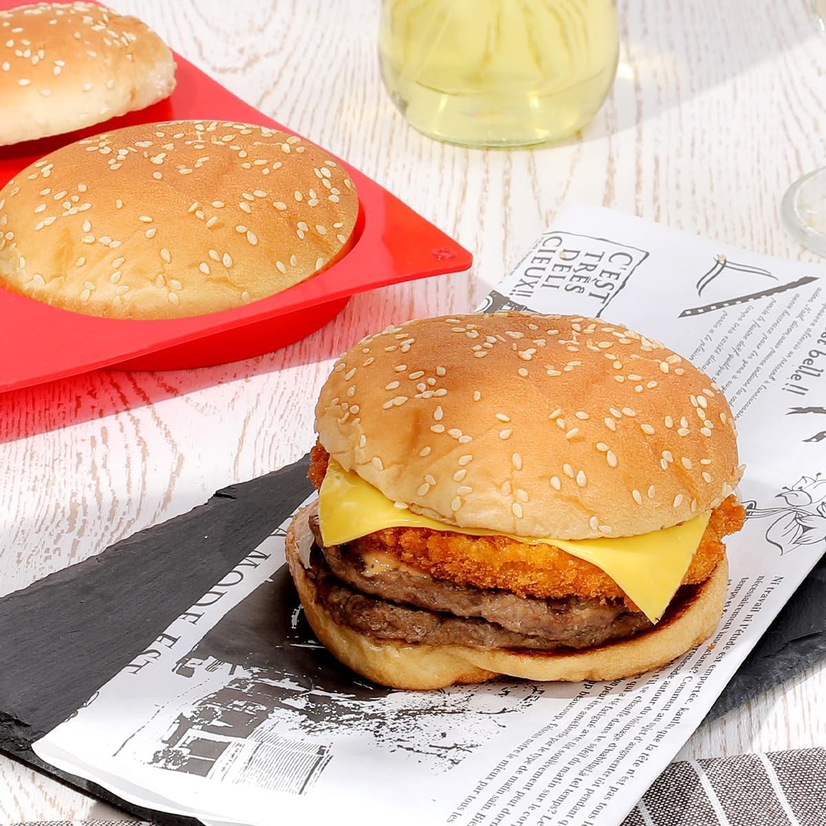 CAKETIME Jumbo Muffin Top Pan, Silicone Egg Molds for Breakfast Sandwiches 4 Inch Large Egg Baking Pan for Oven English muffins, Whoopie Pies, Corn Bread, Egg bites, Tarts 2 Pack Red