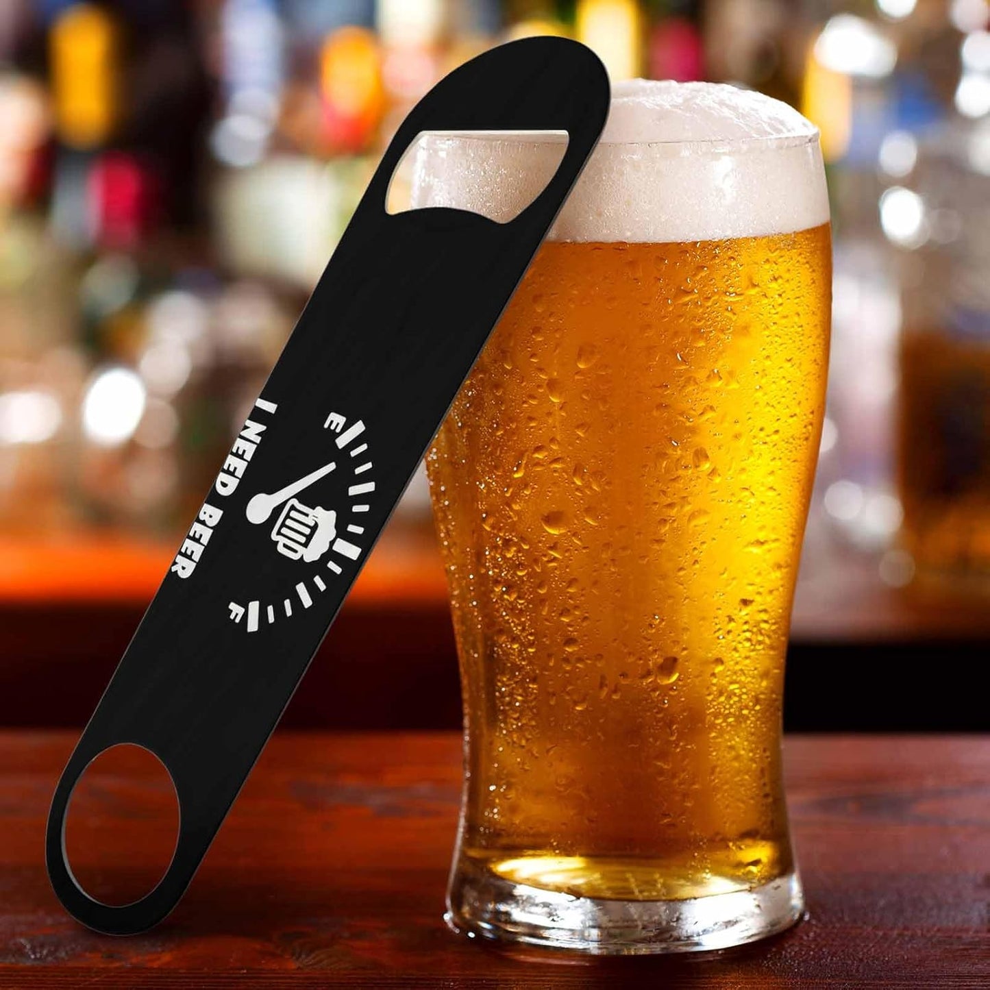 I Need Beer Stainless Steel Bottle Opener Beer Fuel Design Lnspirational Black Flat Beer Bottle Opener Keychain for Home Kitchen Bar Restaurant Party Birthday Gift