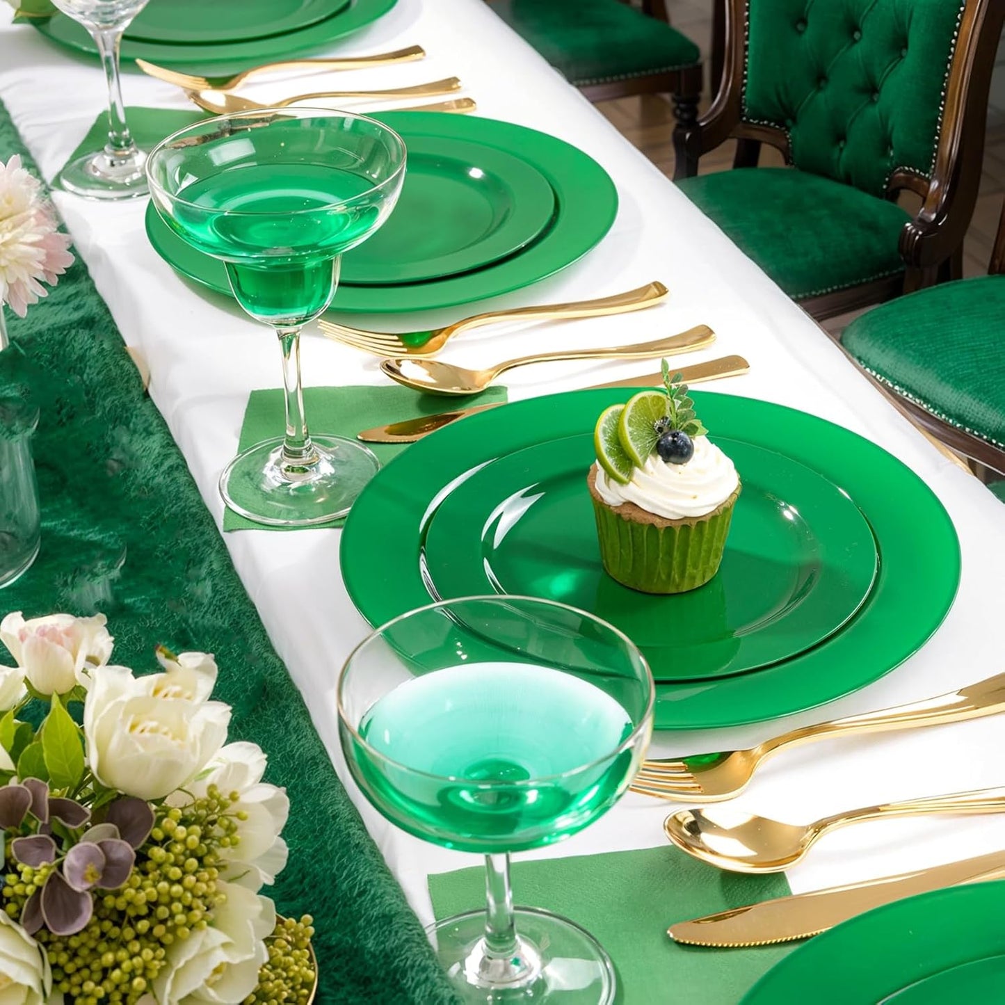 FLOWERCAT 60PCS Green Plates & St. Patrick's Day Plates - Heavy Duty Dark Green plates Disposable for St. Patrick's Party&Super Bowl- Include 30PCS 10.25" Dinner Plates & 30PCS 7.5" Dessert Plates