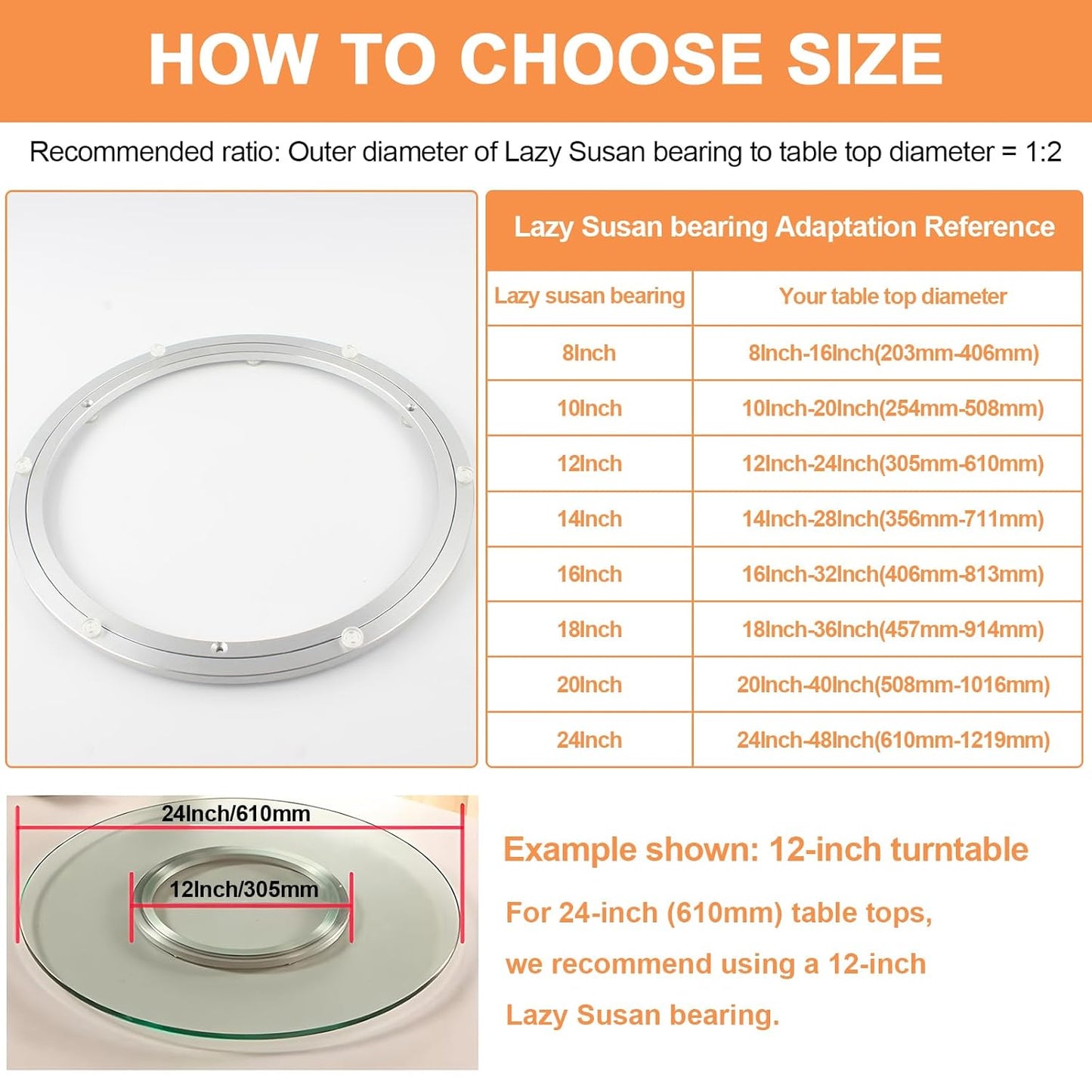 TamBee 12 Inch Lazy Susan Hardware Heavy Duty Metal Rotating Hardware Turntable Bearing Ring 300mm Turntable Lazy Susan Kit Lazy Susan Mechanism Lazy Susan Parts Turntable Bearing Lazy Susan Base Only