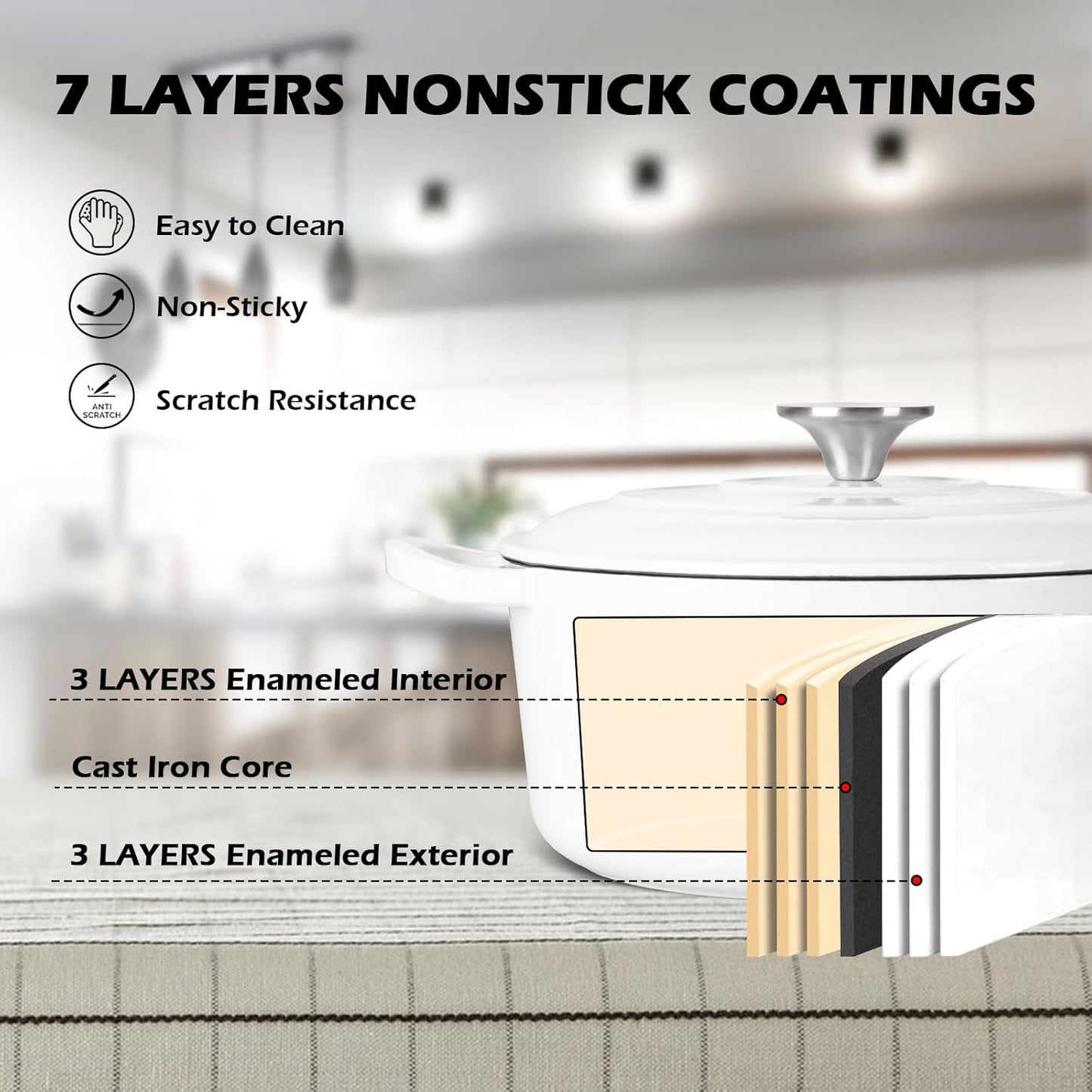 3QT Dutch Oven Pot with Lid, Leonyo 3 Quart Enameled Cast Iron Dutch Oven for Sourdough Bread Baking, Heavy Duty Cookware for Braising, Stews, Roasting, White