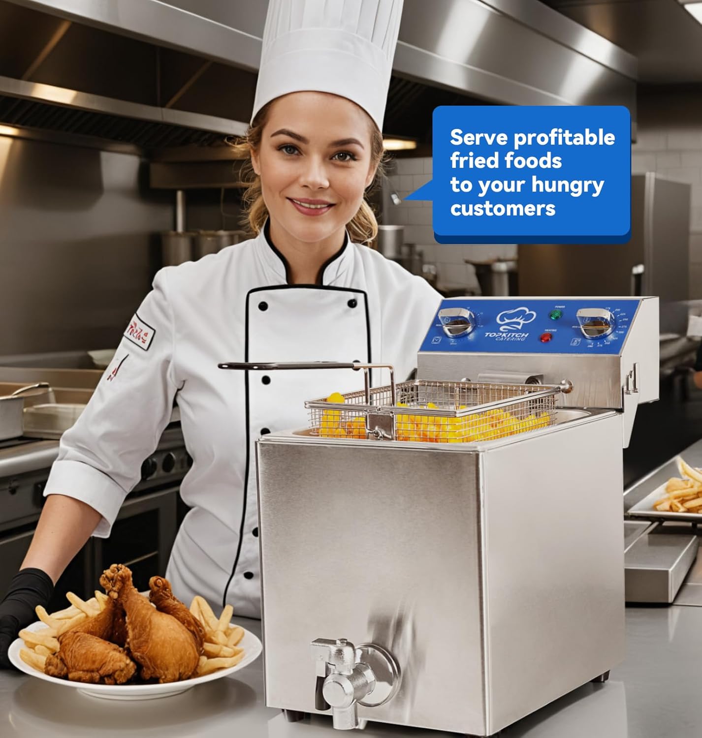 8.5Qt Electric Fryer with Oil Drain,30 Minutes Timer,Stretch forming oil tank,Lid and Solid Wire Mesh Basket,Medium Duty Commercial Electric Countertop Deep Fryers-120V,1800W