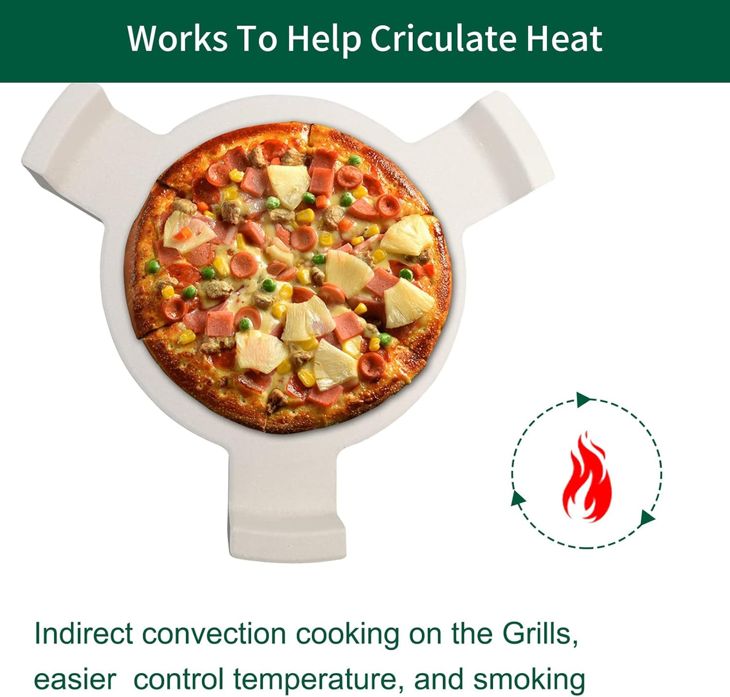 Plate Setter Heat Deflector for Large Big Green Egg, Ceramic Pizza Stone Smoking Stone Big Green Egg ConvEGGtor Accessories, Heat Plate Replacement for Any 18" Kamado Grill(L)