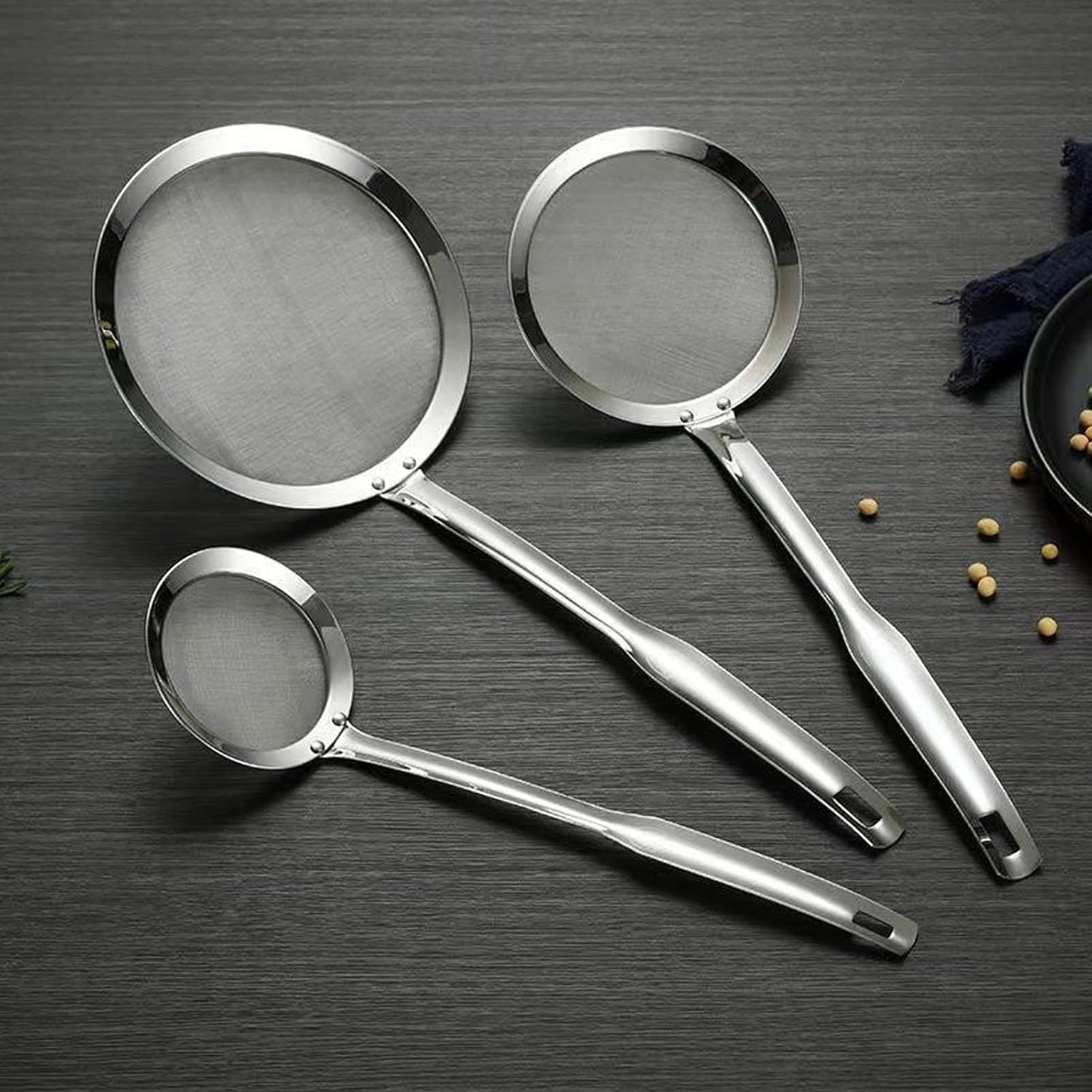 Stainless Steel Fat Skimmer Spoon, Kitchen Fine Mesh Food Strainer and Hot Pot Skimmer with Long Handle for Skimming, Cooking, Frying, Grease, Gravy and Foam (4" Fine Mesh Skimmer)