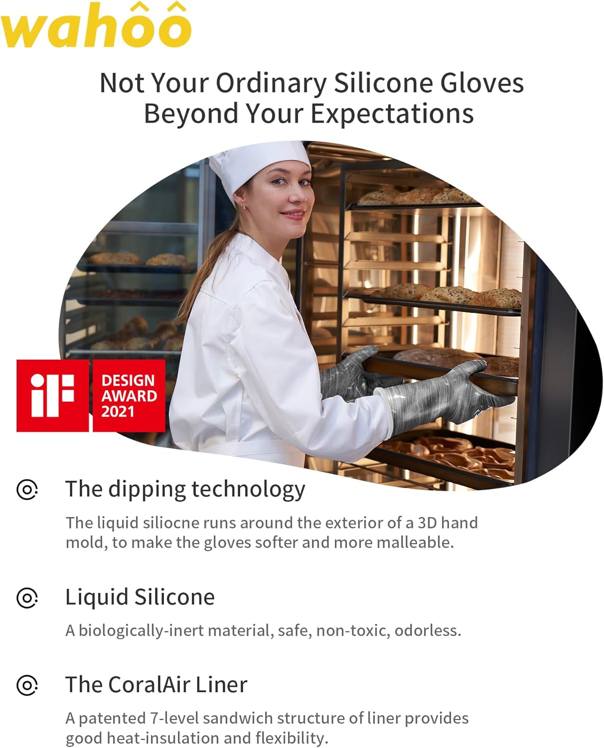 wahoo Liquid Silicone Smoker Oven Gloves, Food-Contact Grade, Heat Resistant Gloves for Cooking, Grilling, Baking, Grey, XL