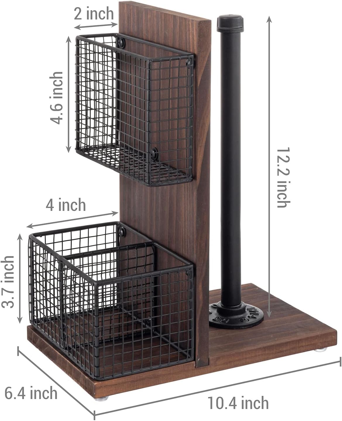 MyGift 3-in-1 Kitchen Organizer with Paper Towel Holder, Napkin Holder & Spice Rack - Rustic Wood & Industrial Metal Pipe Caddy for Farmhouse Dining Table