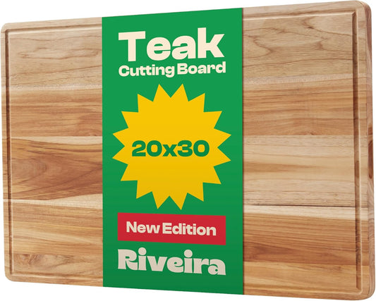 Riveira Teak Wood Cutting Board – Gourmet Teak Grandeur: 20 x 30 Wooden Cutting Board – Natural Wooden Cutting Boards For Kitchen Decorative – Innovative Juice Grooves Teak Wooden Chopping Board