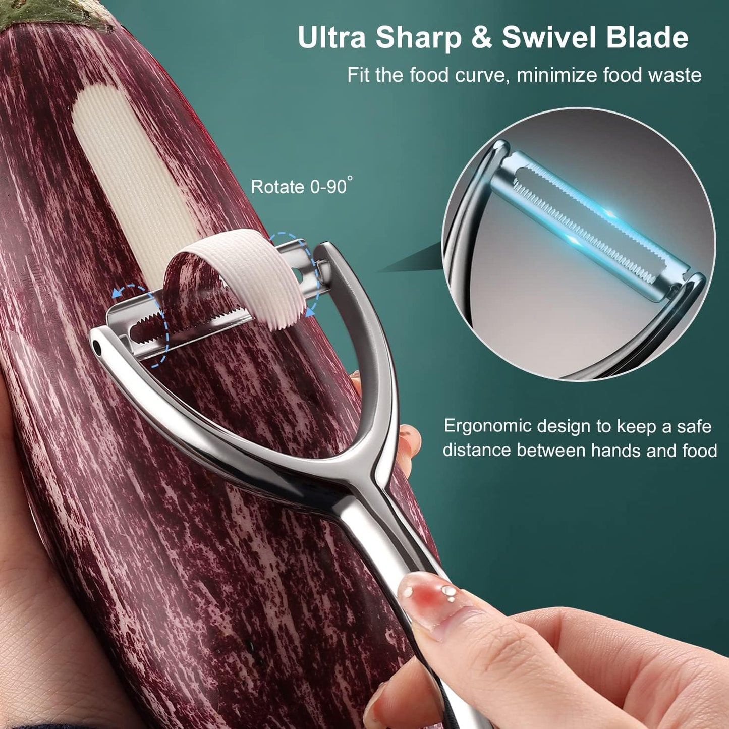 Vegetable Peeler Stainless Steel，Ultra Sharp Potato Peelers for Kitchen, Premium Veggie Fruit Peeler, Carrot Peeler, Rotary Serrated Blade, Thickened Non-Slip Ergonomic Handle(5-year warranty)