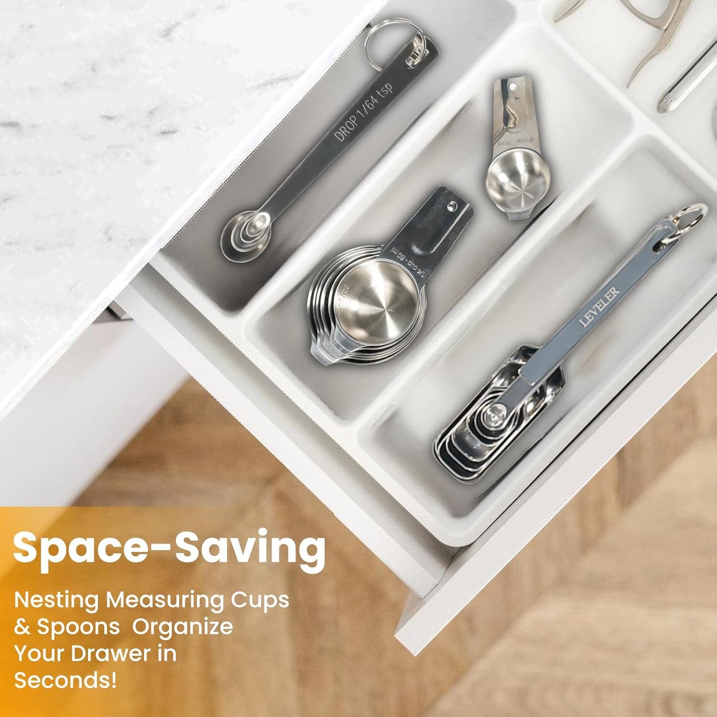 20PCS Measuring Cups and Spoons Set, Includes 7 Stackable Stainless Steel Cups, 7 Rectangular & 5 Mini Measuring Spoons with Leveler Fits Spice Jars, Kitchen Gadgets with Engraved Markings