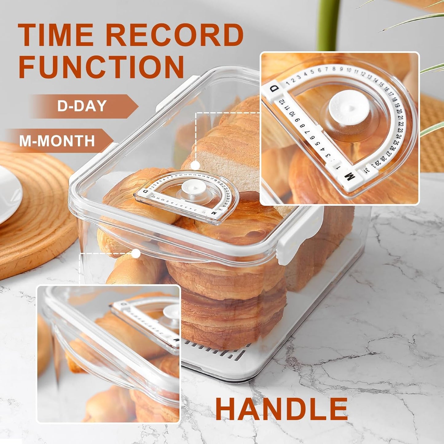 Bread Box for Kitchen Countertop, 2 Pack Airtight Bread Storage Container,Time Recording Bread Holder with Lid,Bread Keeper for Homemade Bread, Toast, Bagel, Donut and Cookies(White)