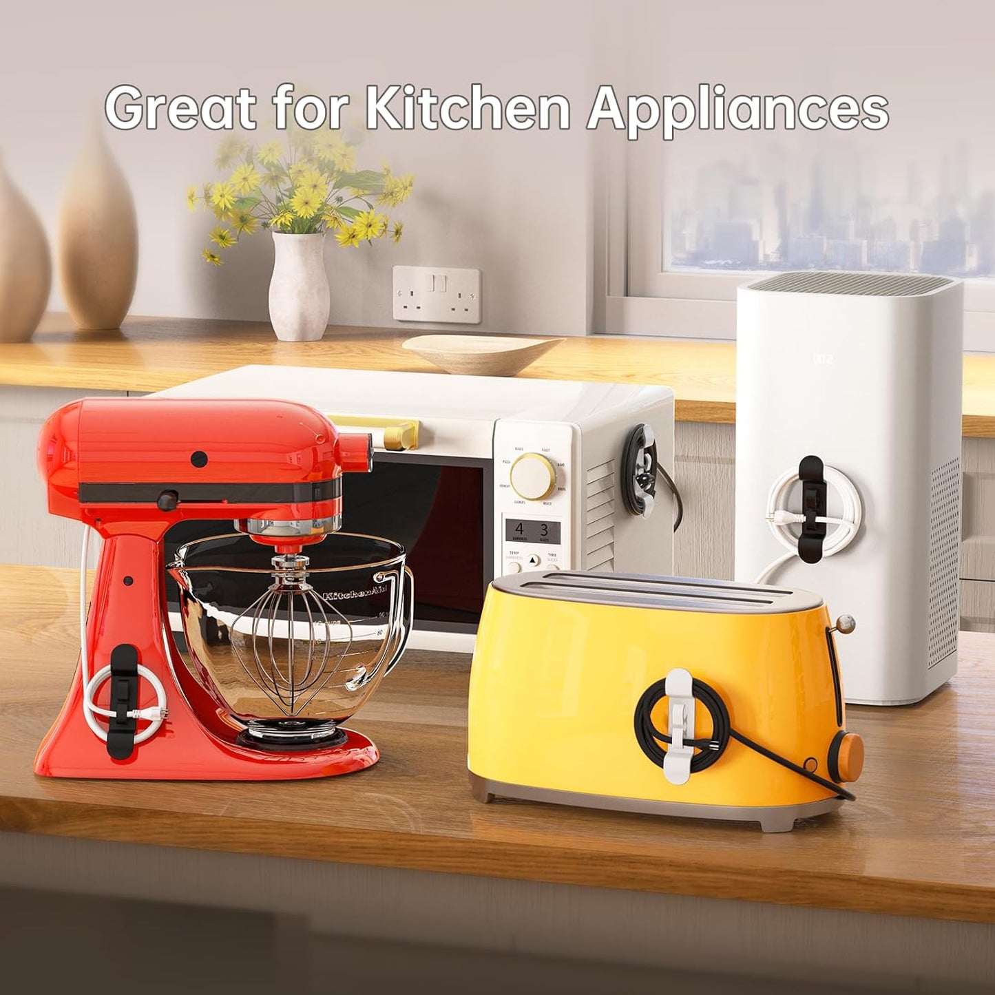 6PCS Cord Organizer for Appliances, Upgraded Kitchen Appliance Cord Wrap, Cord Holder Stick on Pressure Cooker, Coffee Maker, Air Fryer and Blender(6 Black)