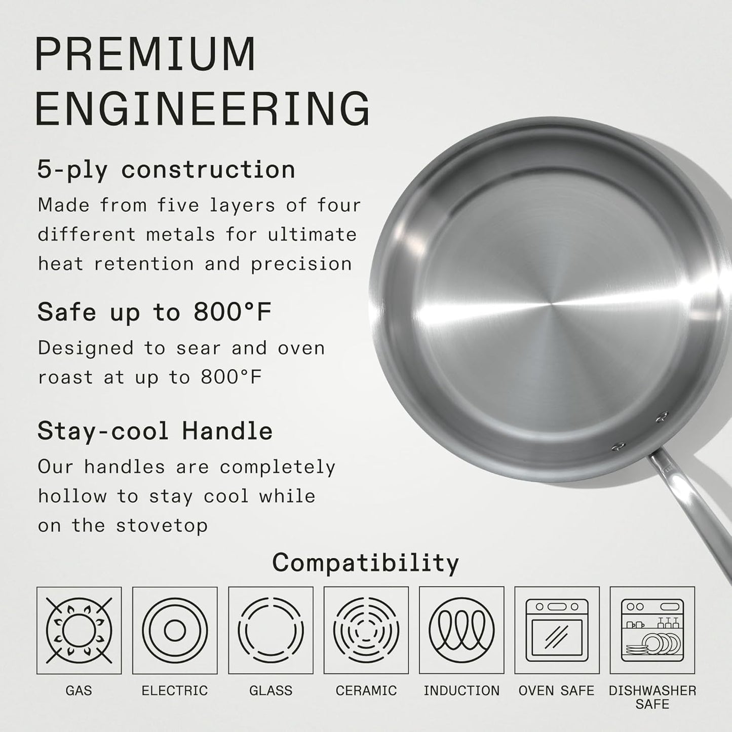 Made In Cookware - 12-Inch Stainless Steel Frying Pan With Lid - 5 Ply Stainless Clad - Professional Cookware - Crafted in Italy - Induction Compatible