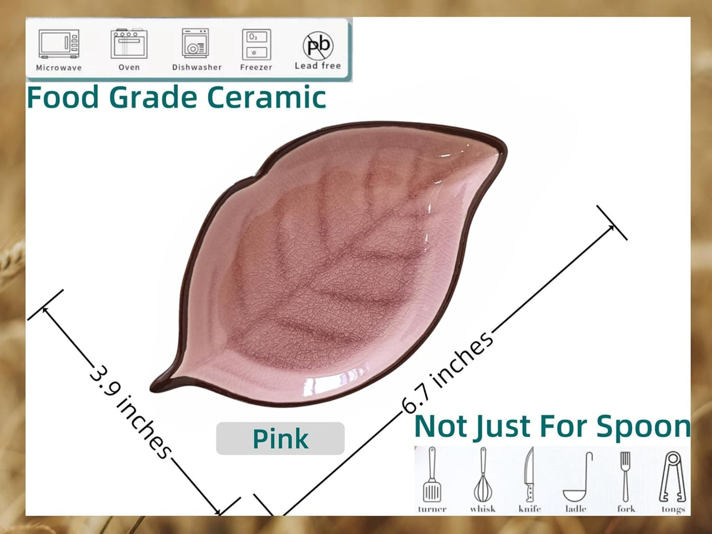 Ceramic Spoon Rest for Stove Top, Ice Cracks Leaf Cute Spoon Rest for Kitchen Counter, Cooking Spoon Holder for Kitchen Counter, Utensil Rest Spatula Rest Ladle Holder Tong Rest, 1 PC (A, Pink)