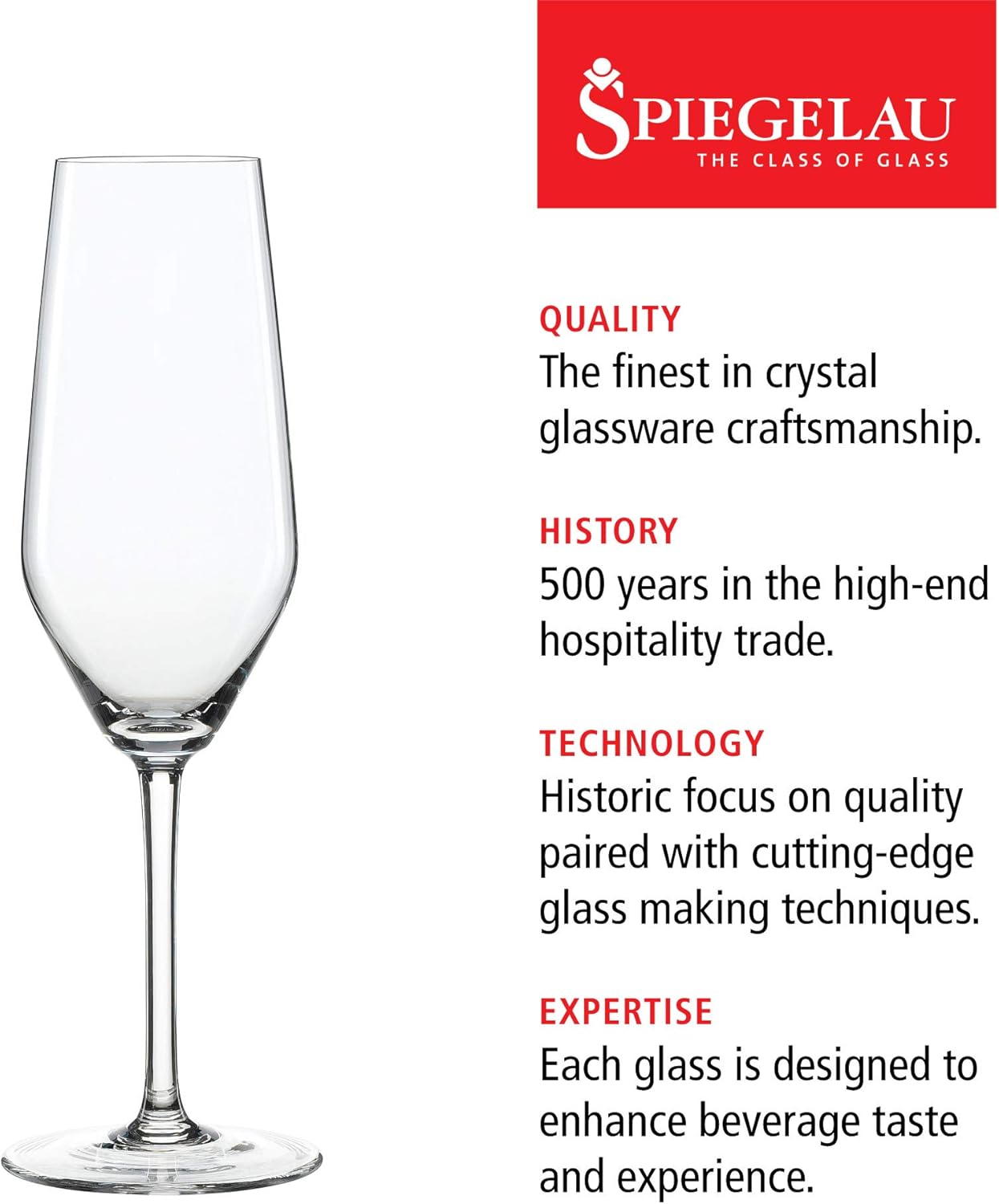 Spiegelau Style Champagne Wine Glasses Set of 4 - European-Made Crystal, Classic Stemmed, Dishwasher Safe, Professional Quality Wine Glass Gift Set - 8.5 oz