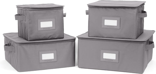 Covermates Keepsakes Dish Storage Box - Stackable, Reinforced Handles, China Storage, Graphite
