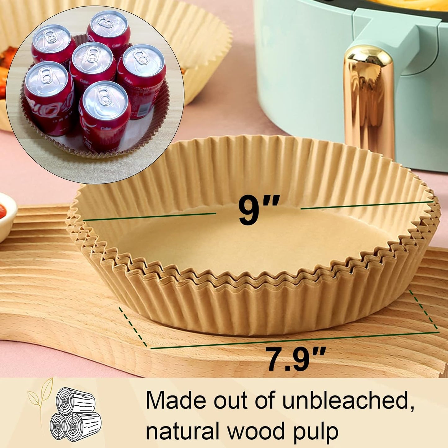 Ninja Power XL Gourmia Air Fryer Disposable Paper Liners - 200pcs, 9 Inch Round Parchment Liners for 4/5/6 qt Air Fryers, Baking Paper for Oven & Microwave