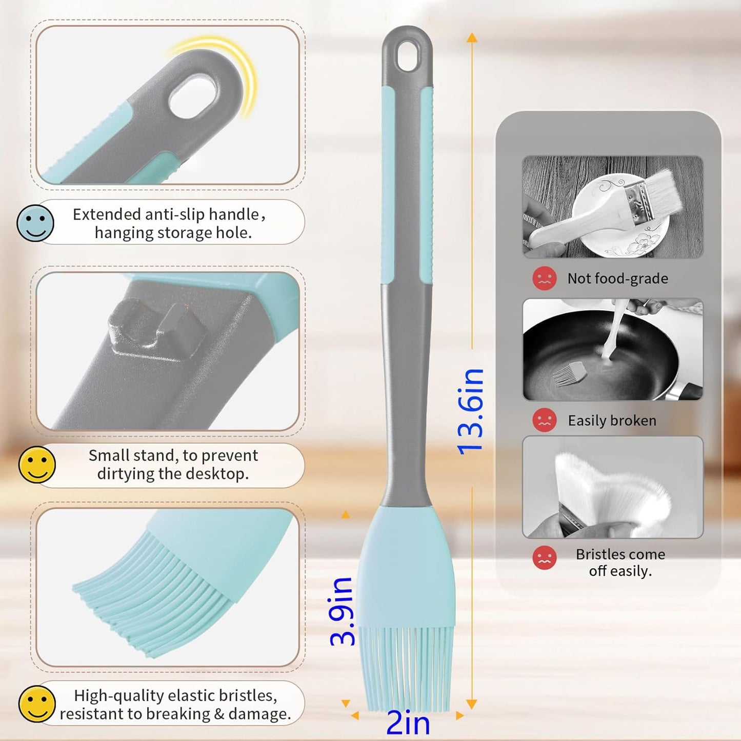 Silicone Basting Brush & Spatula - Extra Long, Heat Resistant, for Baking, Scraping, Mixing, BBQ, Grill, Kitchen, Cooking, Spread Oil, Butter, Sauce (Blue Brush & Spatula)
