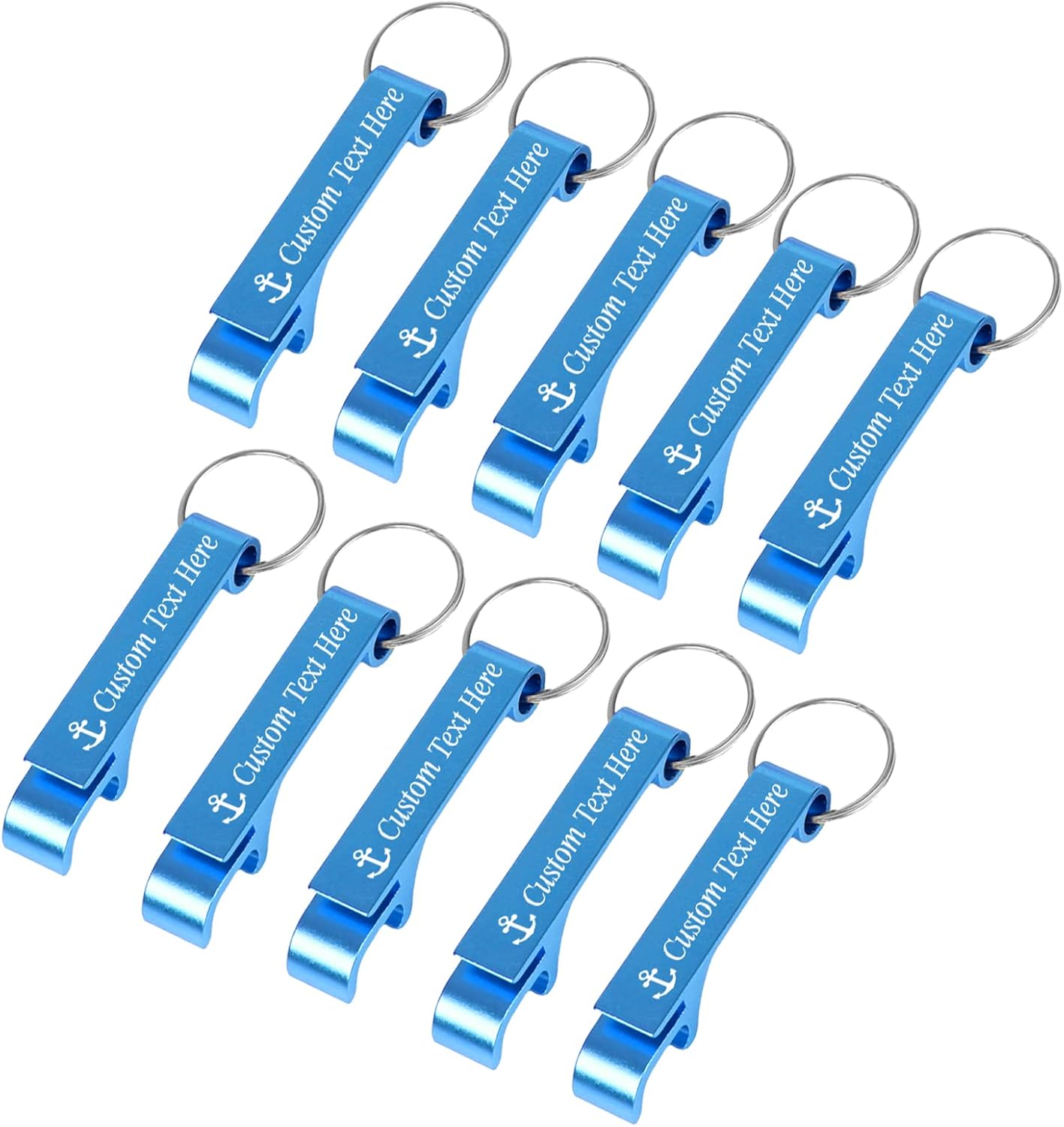 10PCS Personalized Bottle Opener Keychain Bulk Custom Beer Bottle Opener with Logo Text Engraved Wedding Bottle Opener Favors Customized Gifts for Guests Baby Shower Birthday Party-Sky Blue