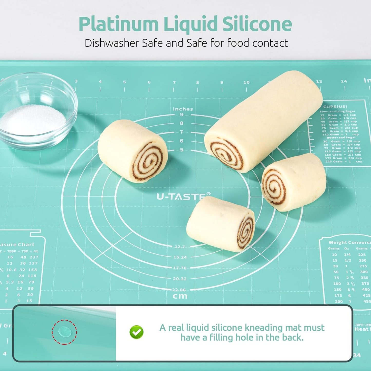 U-Taste Liquid Silicone Pastry Mat: 16"x20" Food-Grade Non-Stick Dough Rolling Baking Sheet, Non Slip for Kneading, Making Pizza, Fondant, Pie Crust with Clear Measurement and Raised Edges (Aqua Sky)