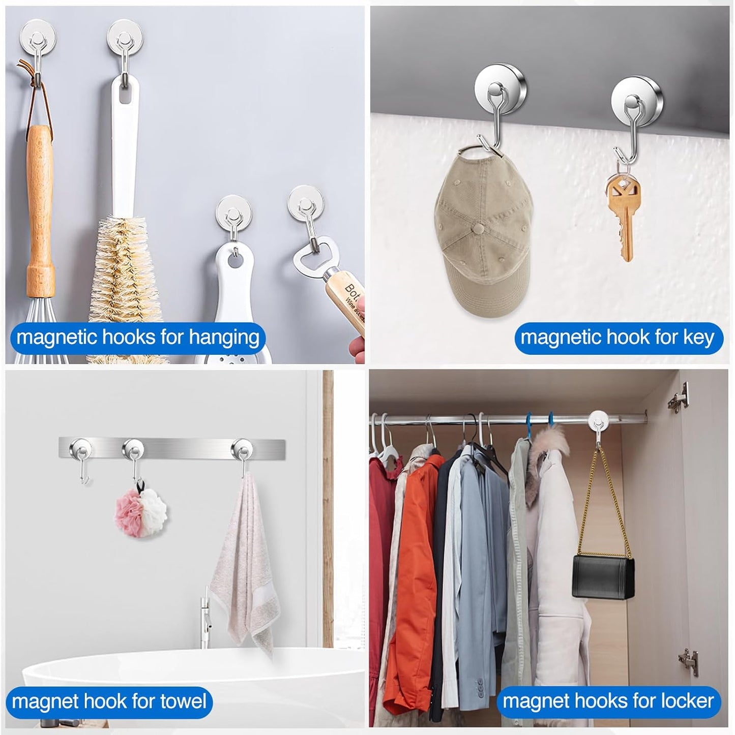 LOVIMAG Hooks, 110lbs+ Magnetic Magnet Hook 2025 Cruise Cabin Ship Essentials Heavy Duty Strong Refrigerator Fridge Hanging for Classroom Beach Vacation Kitchen Grills Home Mug Hanger (6 Pack), Silver