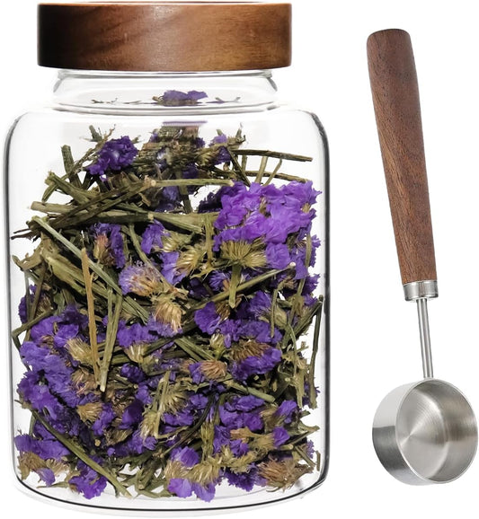 Glass Spice Jar Coffee Sugar Container Airtight Glass Jar Food Storage Canisters Bottle for Kitchen Seasoning Tea Herb Overnight Oats Bar Parfait Snacks (1800(60oz)-1 pack-with spoon)