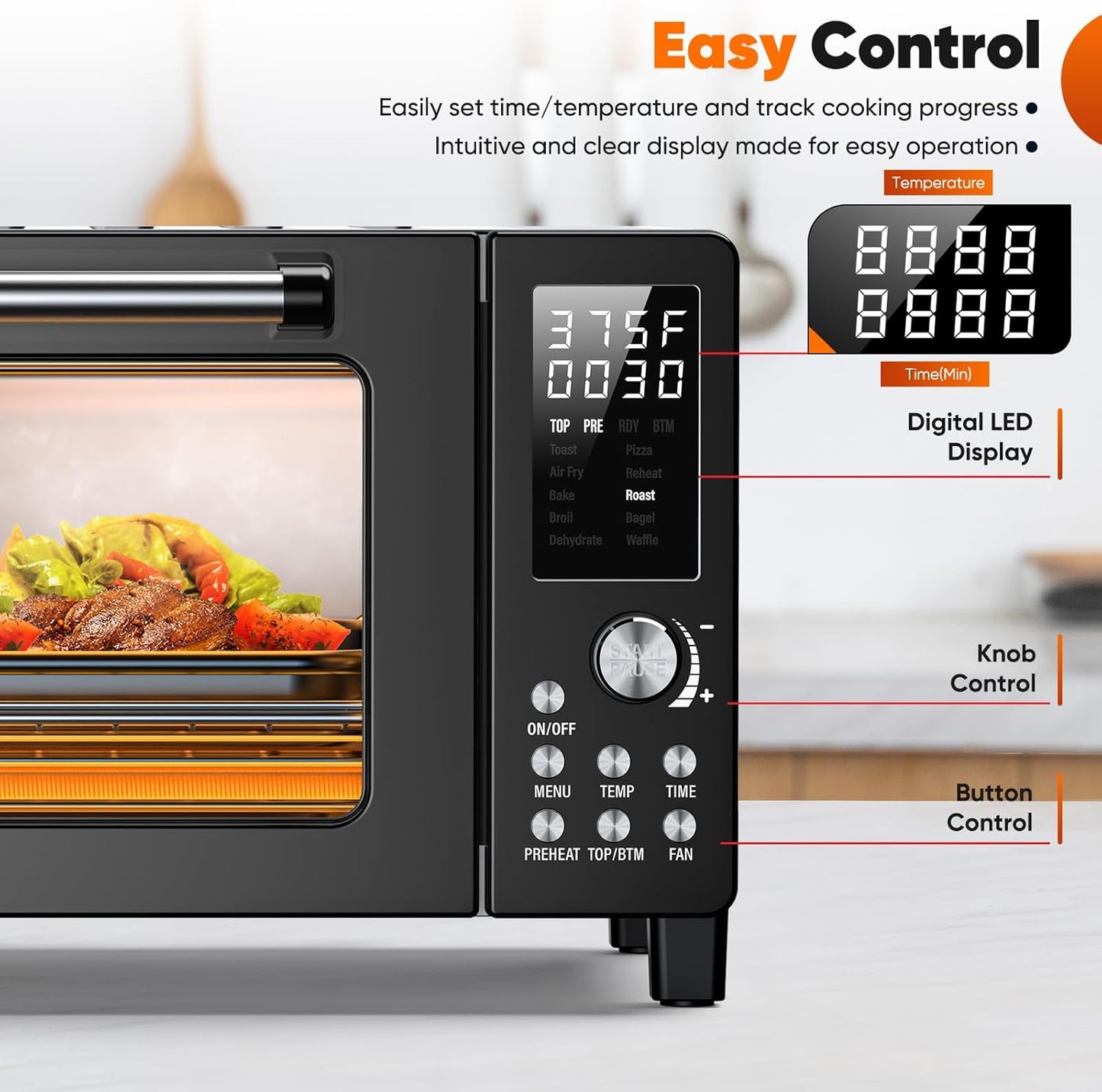 Nuwave Bravo Pro Convection Air Fryer Toaster Oven Combo, 2025 New and Improved, 10-in-1, 50°-450°F Temp Controls, Quick & Even Crisp Technology, 21Qt Capacity, Black, PFAS Free