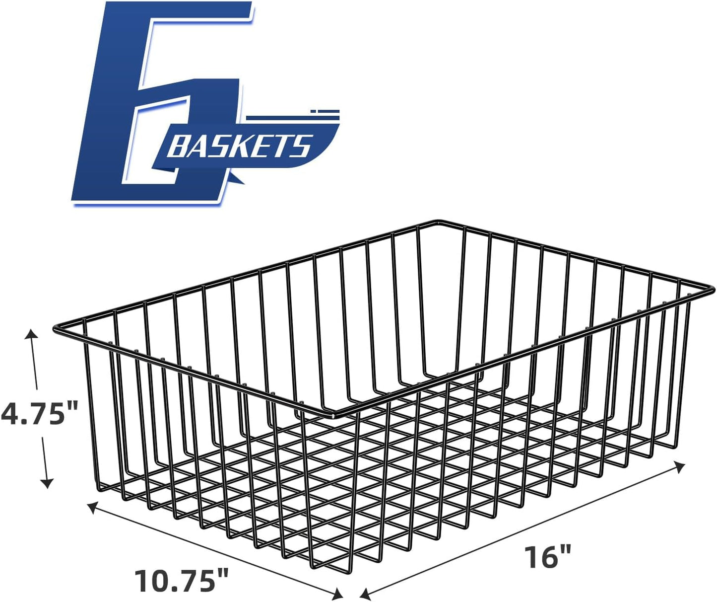 Simple Trending 6 Pack Large Wire Baskets for Organization, Metal Pantry Storage Baskets for Cabinet, Kitchen, Garage, Bathroom, Black