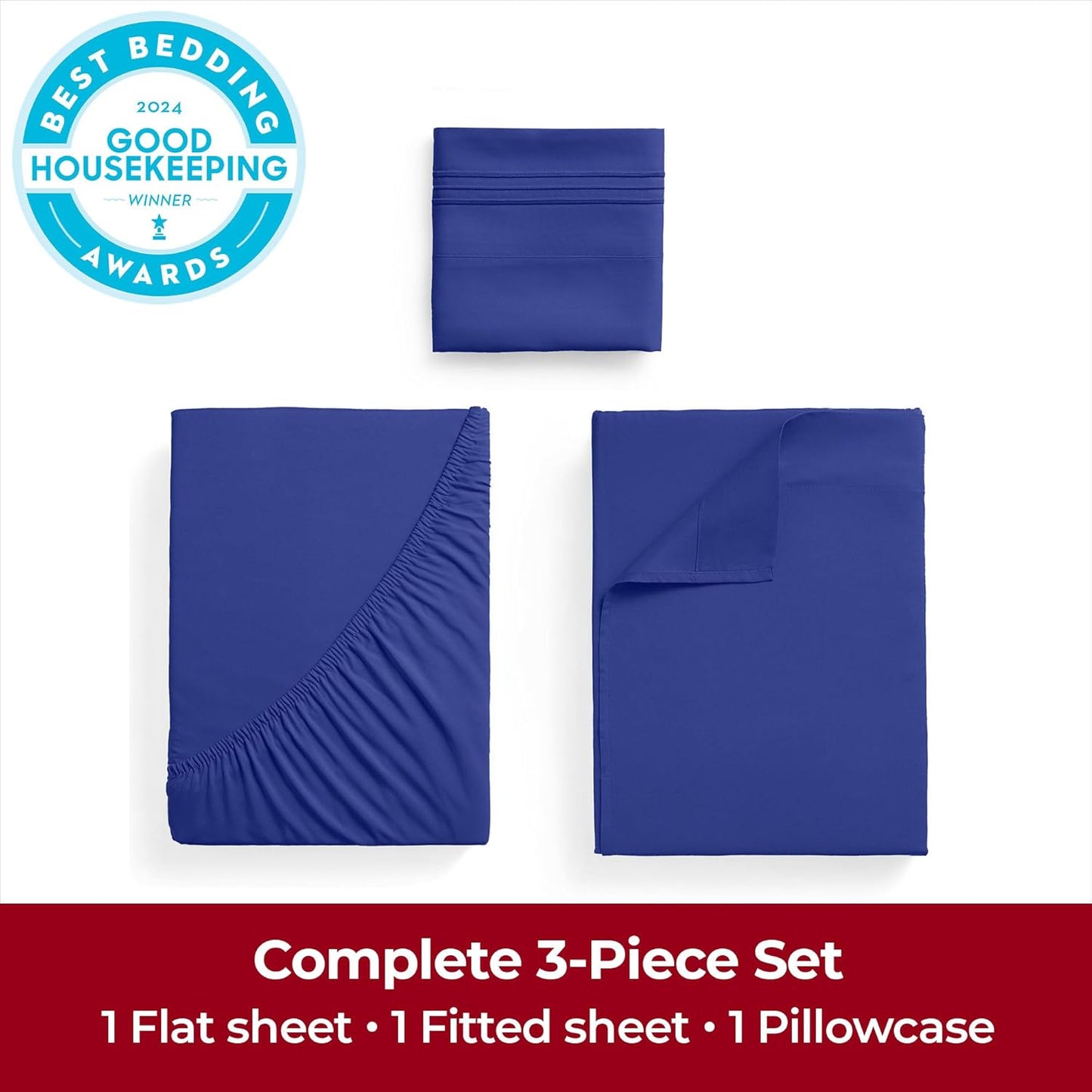Mellanni Extra Deep Twin Sheets - 3 PC Iconic Collection Bedding - Hotel Luxury, Ultra Soft, Cooling Bed Sheets - Wrinkle, Fade, Stain Resistant (Twin, Royal Blue)