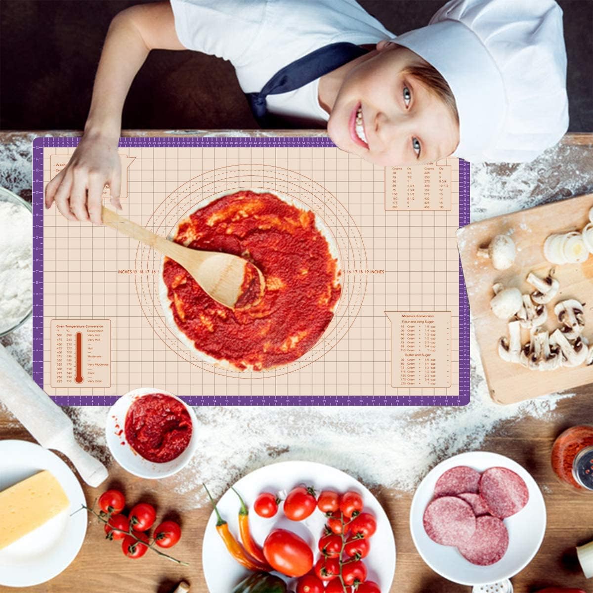 Silicone Pastry Mat 36 x 24 Inch - Larger Silicone Baking Pastry Mat for Rolling Dough,Non Slip Silicon Dough Sheet with Measurement,Perfect for Making Pie,Pizza(Purple)