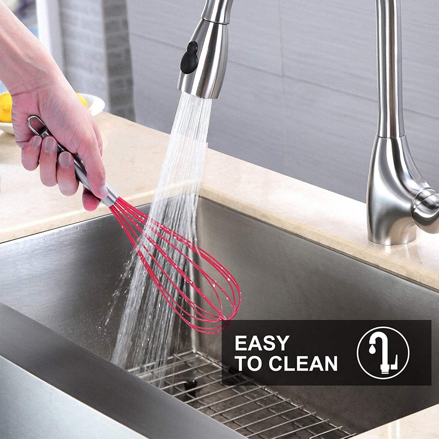 HOTEC 4 Pieces Silicone Whisks Set, Wire Balloon Whisks for cooking Egg Beater, Non-slip Handle Whisk for Non-stick Cookware Perfect for Cooking, Stirring, Beating and Blending (Multicolor)