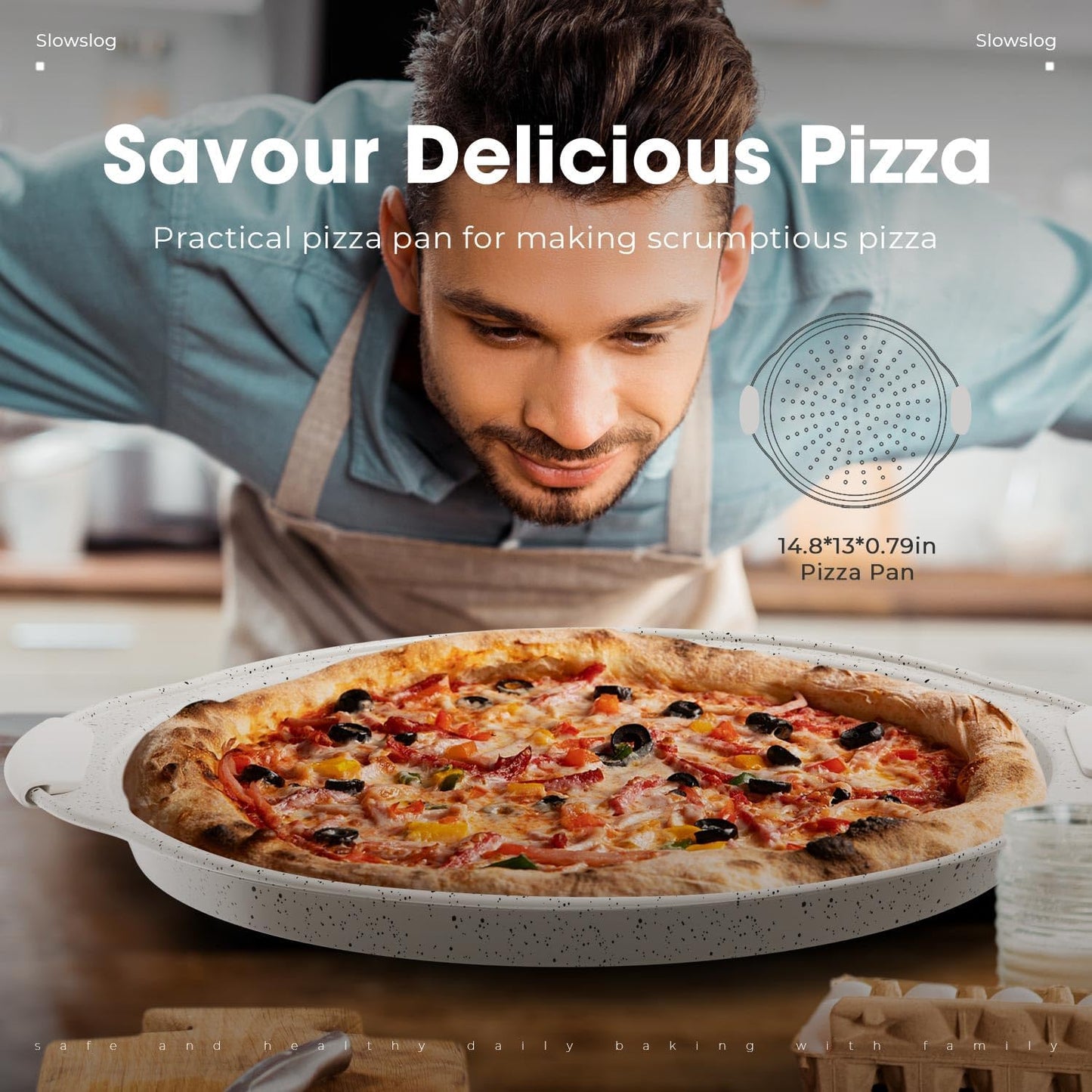 10-Piece Kitchen Nonstick Stackable Bakeware Set, Non Toxic Bakeware Sets with Silicone Handles, Includes Cookie Sheets, Cake Pan, Loaf Pan, Pizza Pan, Muffin Pan, White