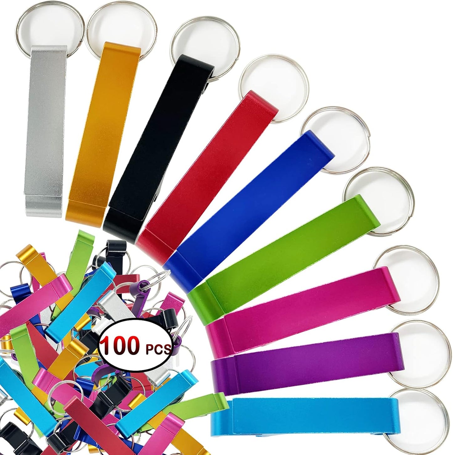 Slavna 100 Bottle Opener Keychain Bulk for Men Women Multicolor Aluminum Key Chain Beer Can Bottle Opener for Party Favor Wedding Favor Bartender Groomsmen Fathers Day