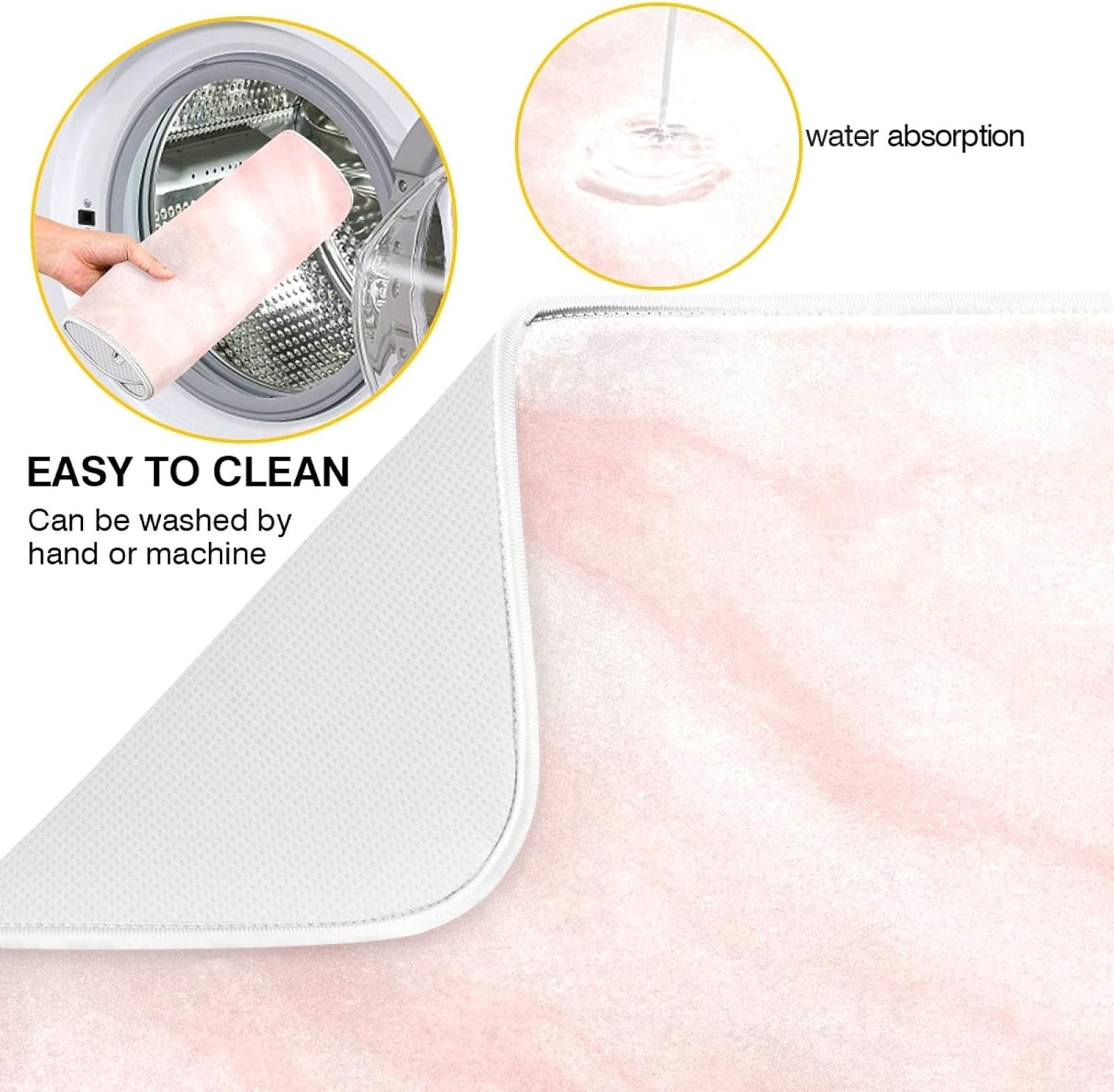 Super Absorbent Dish Drying Mat Microfiber Fast-Drying Dish Mat 16" x 18" Kitchen Dish Drying Pad Pink Coral Marble