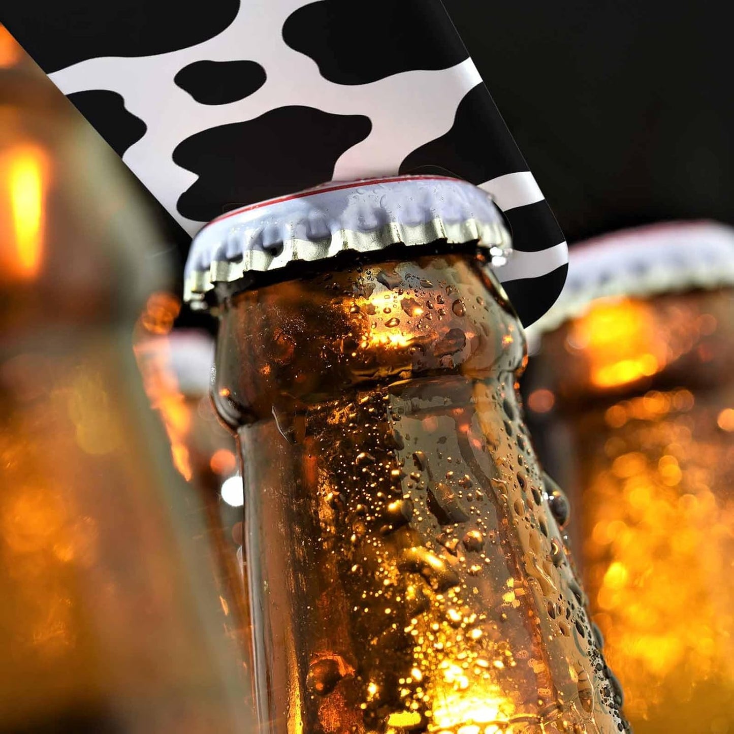 Cow Texture Stainless Steel Bottle Opener Jungle Animal Black and White Print Spot Skin Fur Pattern Flat Beer Bottle Opener Keychain for Home Kitchen Bar Restaurant Party Birthday Gift