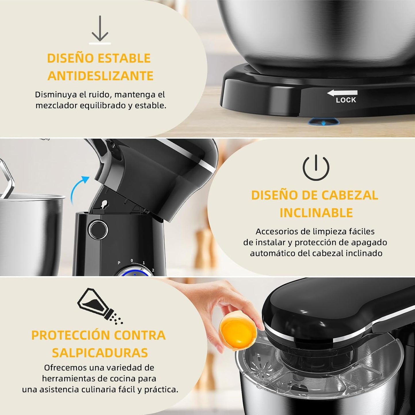 Electric Stand Mixer,10 Speeds Tilt-Head Food Mixer, 3-IN-1 Kitchen Mixer for Daily Cooks with Dishwasher-Safe 6QT Bowl,Dough Hook, Beater, Whisk (Onyx Black)