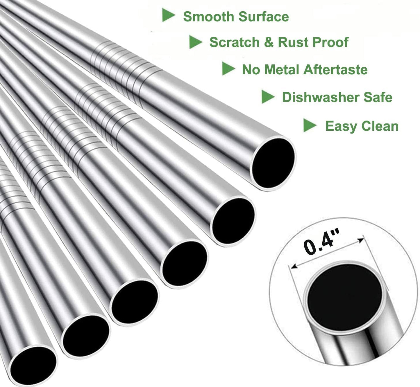 Vinaco Stainless Steel Smoothie Straws, 0.4'' Extra Wide Reusable Metal Drinking Straws for Milkshake, Smoothie, Beverage, Set of 6 with 1 Cleaning Brush (3pcs 10.5'' Bent |3pcs 8.5'' Straight)