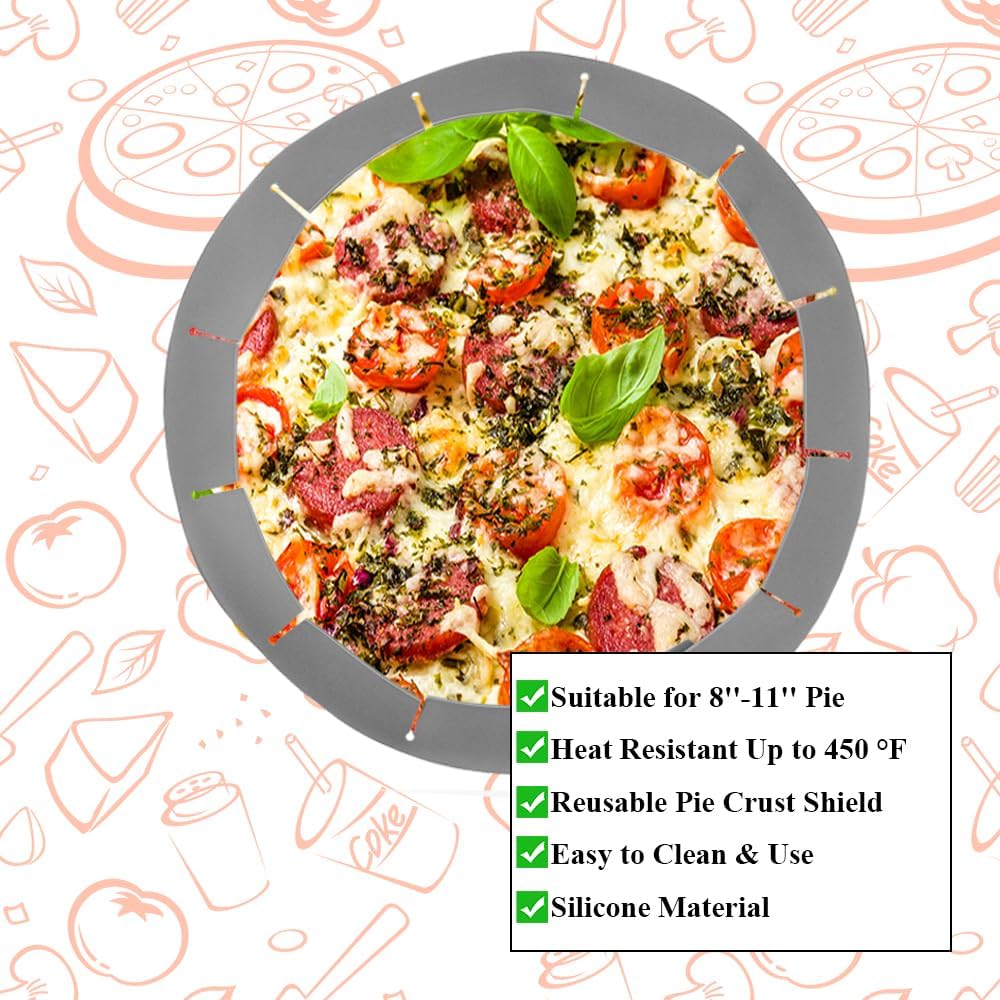 Adjustable Pie Crust Shields, Silicone Baking Protectors, Cover Ring Tools Fits 8-11.4 Inch Pies, Baking Pie Pizza Crust Shield Protector Cover for Edges ﻿ (Grey 2 + Transparent 2)