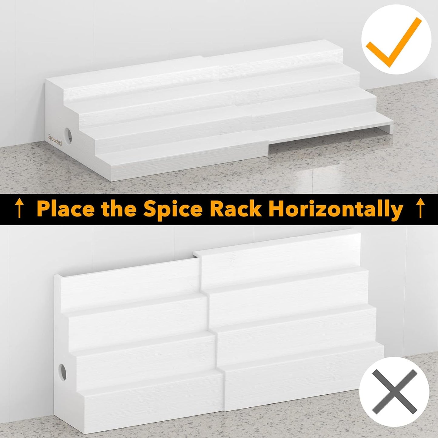 SpaceAid Bamboo Spice Rack Organizer for Cabinet, Kitchen Pantry Spices Storage Rack for Cabinets Organization, Home Seasoning Tiered Can Goods Racks Wood Shelf Organizers (4 Tier, White)