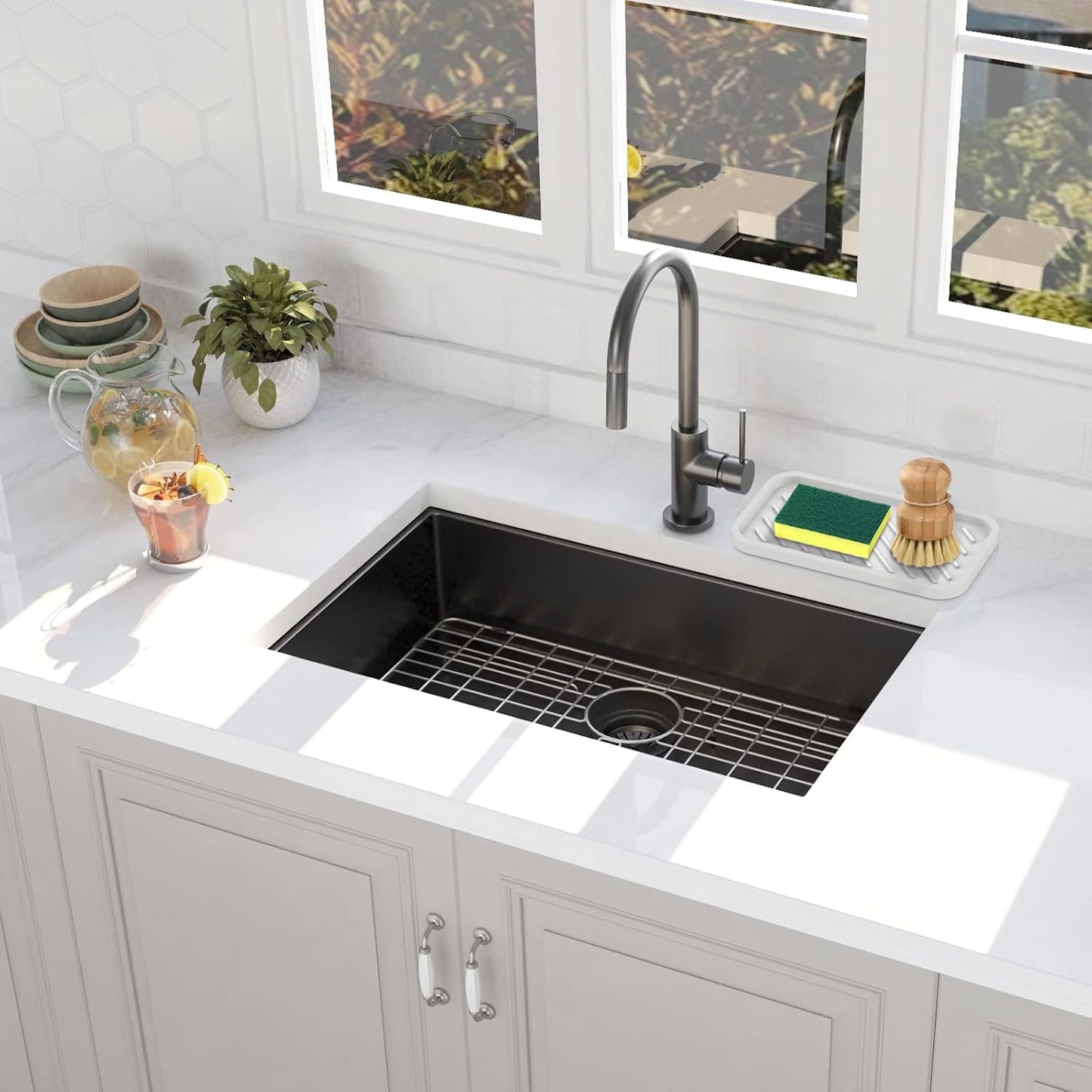 EG-SIPRO Silicone Sponge Holder, Large 10" Kitchen Sink Organizer Tray, Sponge Caddy, Dish Soap Holder, Scrubber, Soap Dispenser, Scouring Pad