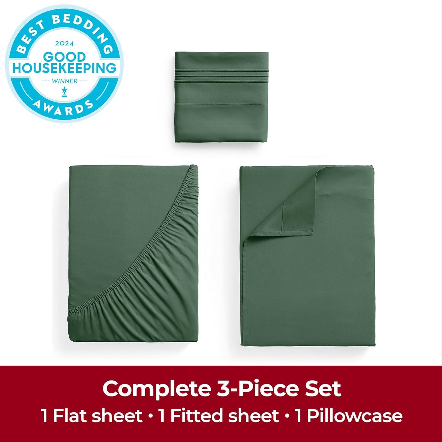 Mellanni Twin XL Sheets Set - 3 PC Iconic Collection Bedding - Hotel Luxury, Extra Soft, Cooling Bed Sheets - Wrinkle, Fade, Stain Resistant (Twin Extra Long, Emerald Green)