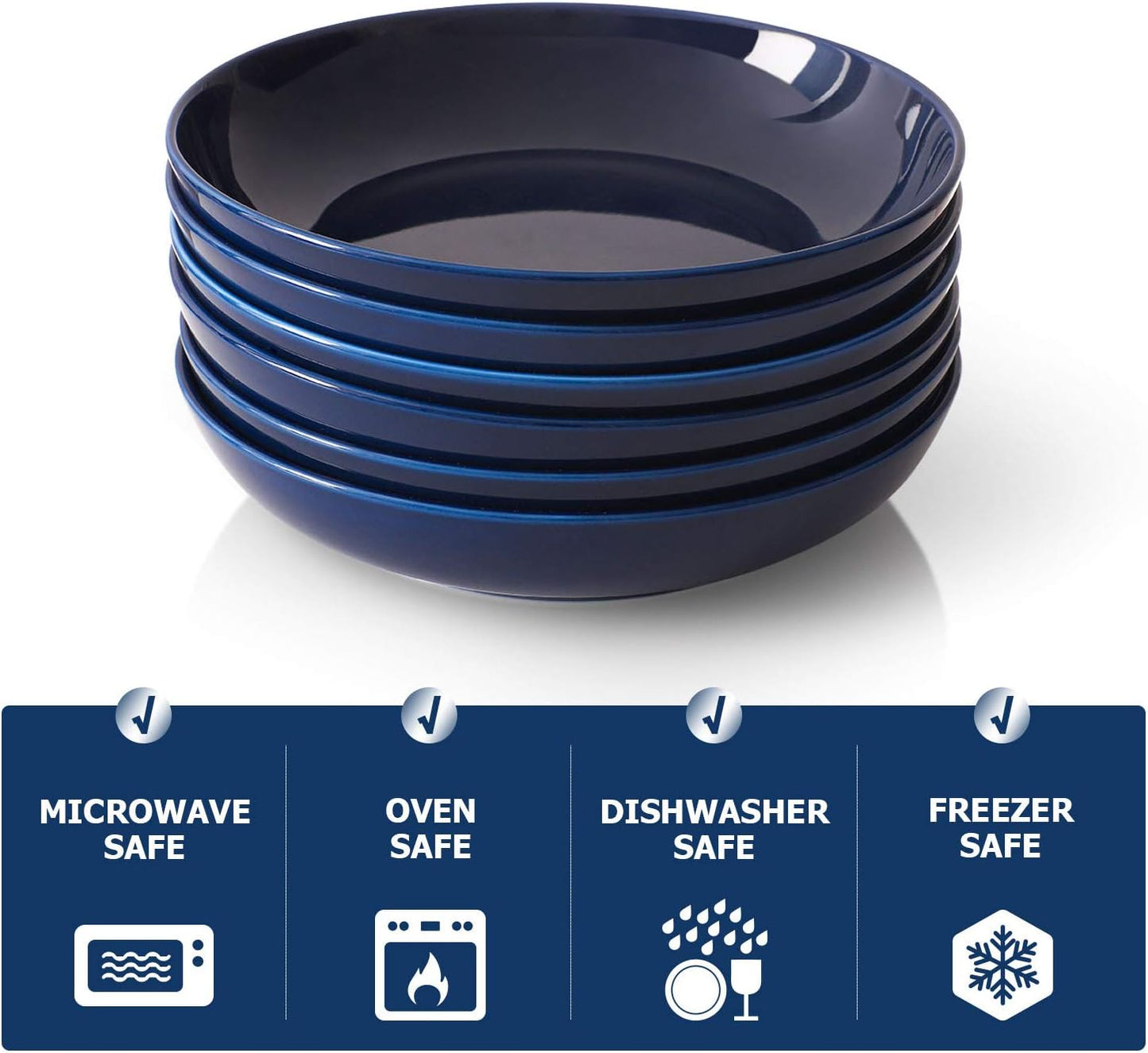 Y YHY Pasta Bowls, 30oz Soup Bowls Salad Bowls Large Serving Bowl Porcelain Pasta Plates Wide and Shallow Bowls Set of 6 Microwave Dishwasher Safe, Blue