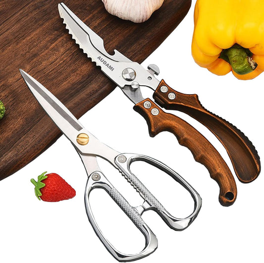 Kitchen scissors 2 Pack,Poultry Shears Heavy Duty Professional Stainless Steel Kitchen Shears,Utility Scissors Food Scissors for Turkey, Meat,Bone,Fish,Chicken,Vegetables,Herbs,BBQ