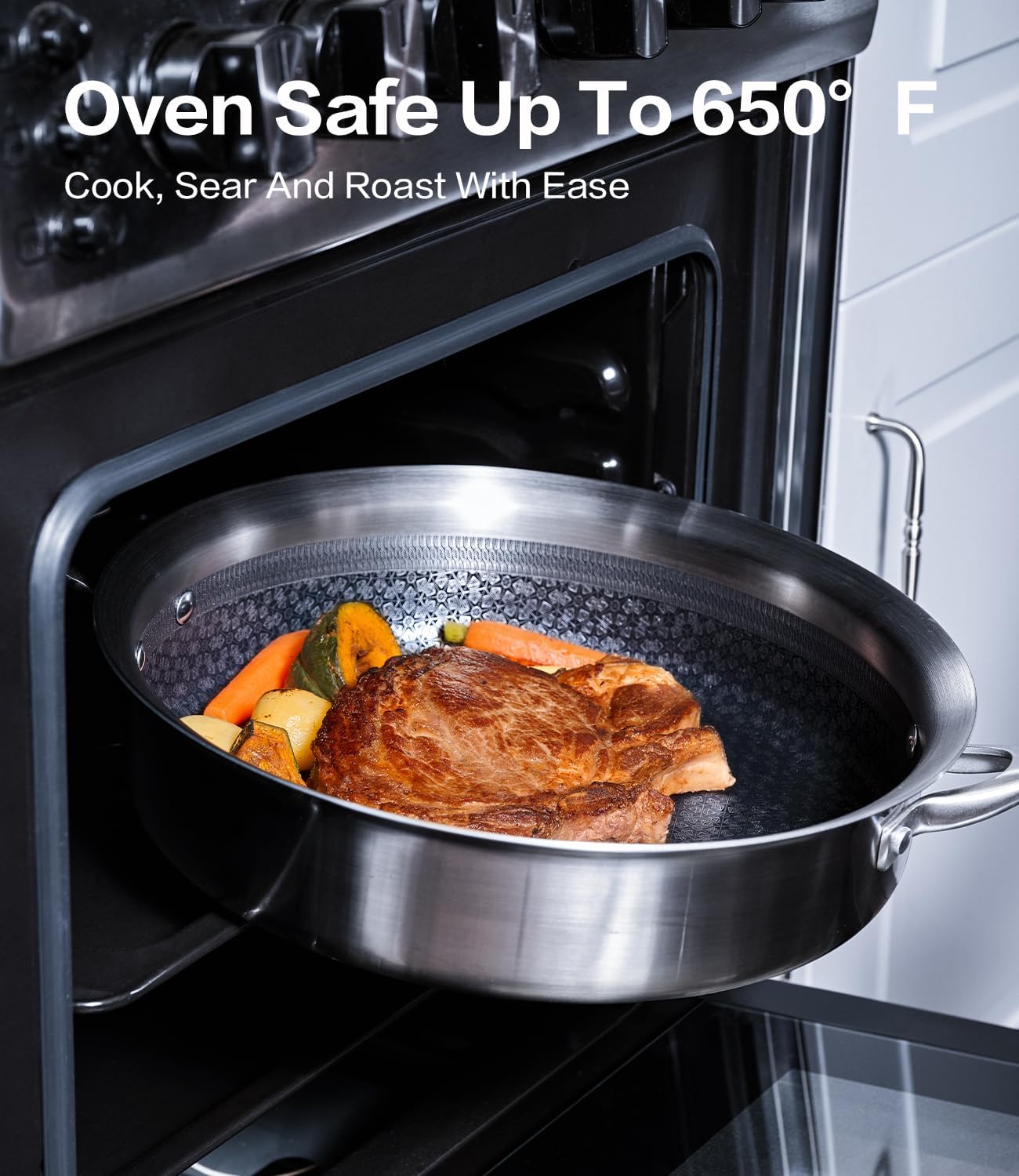 Saute Pan with Lid–12 Inch Deep Frying Pan 5.5qt for Stir-Fry & Searing,5-Ply Stainless Steel Saute Pan Nonstick Non Toxic, PTFE & PFOA Free Non Stick Skillet,Induction, Oven & Dishwasher Safe